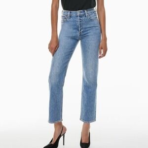 Denim Forum Women's The Arlo Hi-Rise Straight Jean Light Wash Size 28L EUC